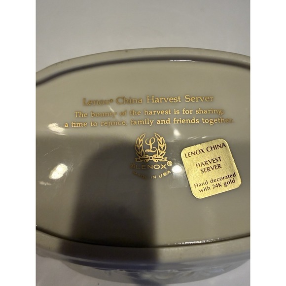 Vintage Lenox Harvest Server Bowl 9" Ivory China 24K Gold Trim Thanksgiving - Picture 4 of 7